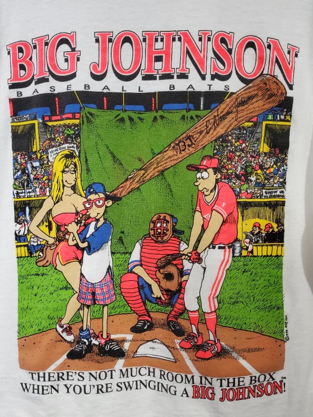 VINTAGE 1992 BIG JOHNSON WORLD'S LARGEST BASEBALL BATS MENS LARGE SIZE TEE SHIRT